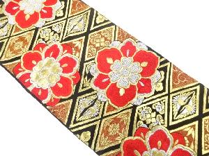 アンティーク　華紋に向かい鶴・花菱模様織り出し袋帯（着用可）